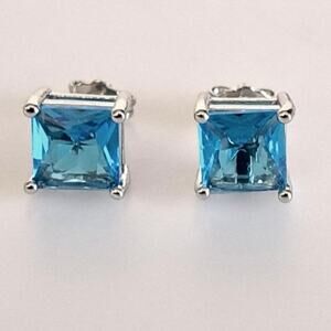 London Blue Topaz Square Stud Earrings 7.2mm